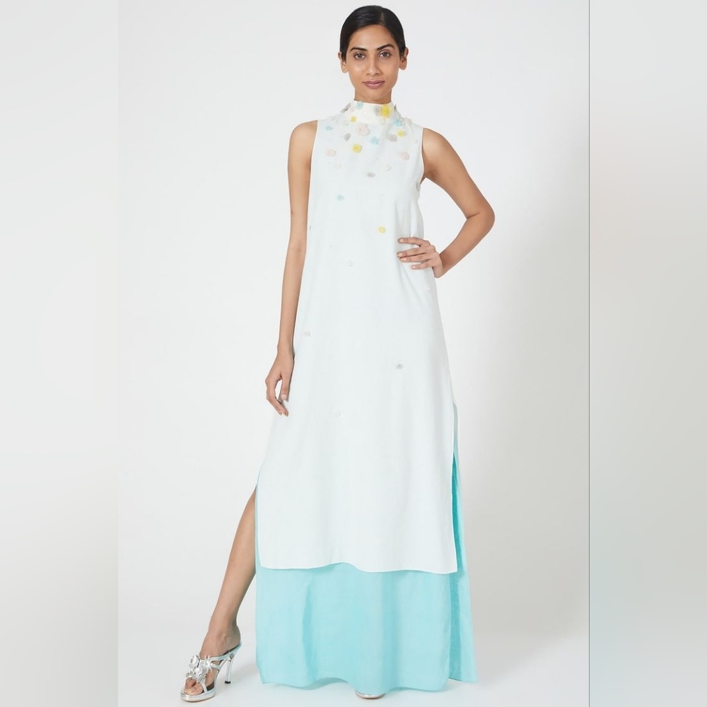 NWT South Asian Dress Embroidered Floral Organza Wendell Rodricks
